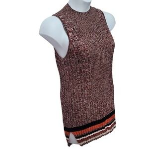Sleeveless Mock Neck‎ Ribbed Knit Maroon Color Block Hem L Mini Dress Retro Y2K